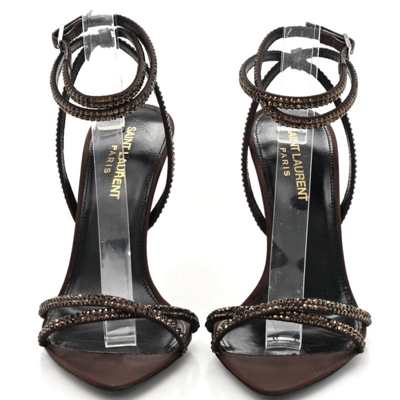 Saint Laurent Black and Brown Strappy Heels - Picture 2 of 8